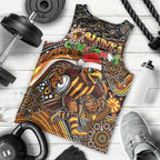 Merry Christmas AFL Hawks Men Tank Top Aboriginal Santa Football Mascot