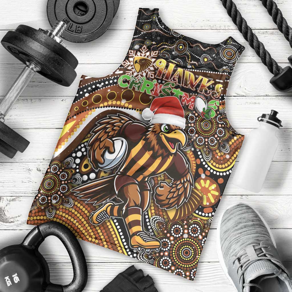 Merry Christmas AFL Hawks Men Tank Top Aboriginal Santa Football Mascot