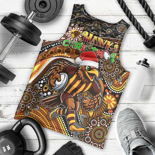Merry Christmas AFL Hawks Men Tank Top Aboriginal Santa Football Mascot
