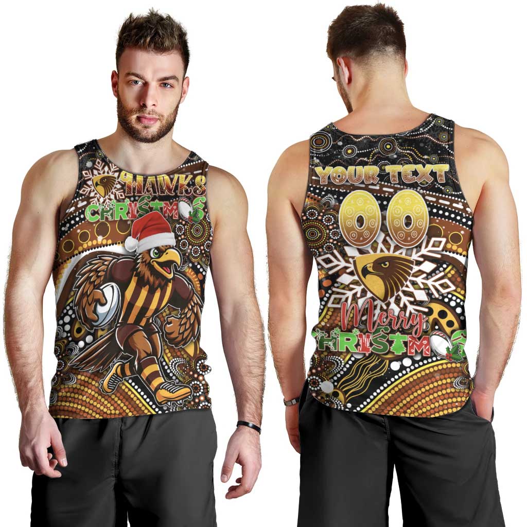 Merry Christmas AFL Hawks Men Tank Top Aboriginal Santa Football Mascot
