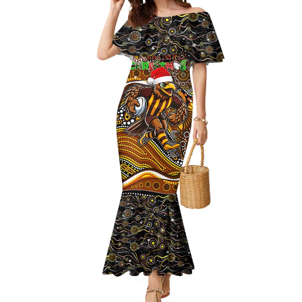 Merry Christmas AFL Hawks Mermaid Dress Aboriginal Santa Football Mascot