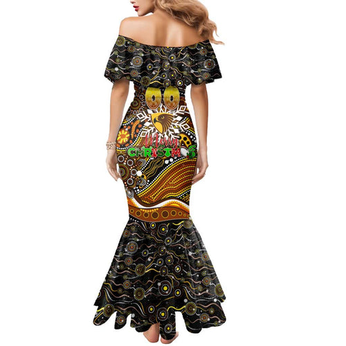 Merry Christmas AFL Hawks Mermaid Dress Aboriginal Santa Football Mascot