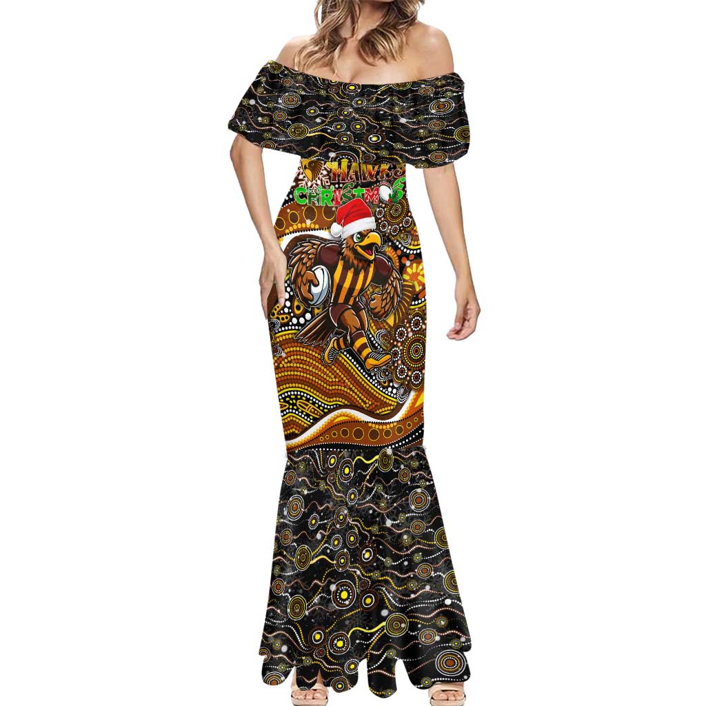 Merry Christmas AFL Hawks Mermaid Dress Aboriginal Santa Football Mascot