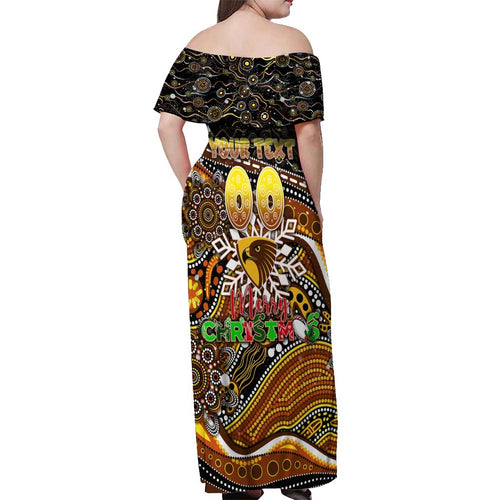 Merry Christmas AFL Hawks Off Shoulder Maxi Dress Aboriginal Santa Football Mascot