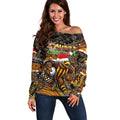 Merry Christmas AFL Hawks Off Shoulder Sweater Aboriginal Santa Football Mascot