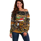Merry Christmas AFL Hawks Off Shoulder Sweater Aboriginal Santa Football Mascot