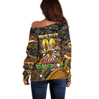 Merry Christmas AFL Hawks Off Shoulder Sweater Aboriginal Santa Football Mascot