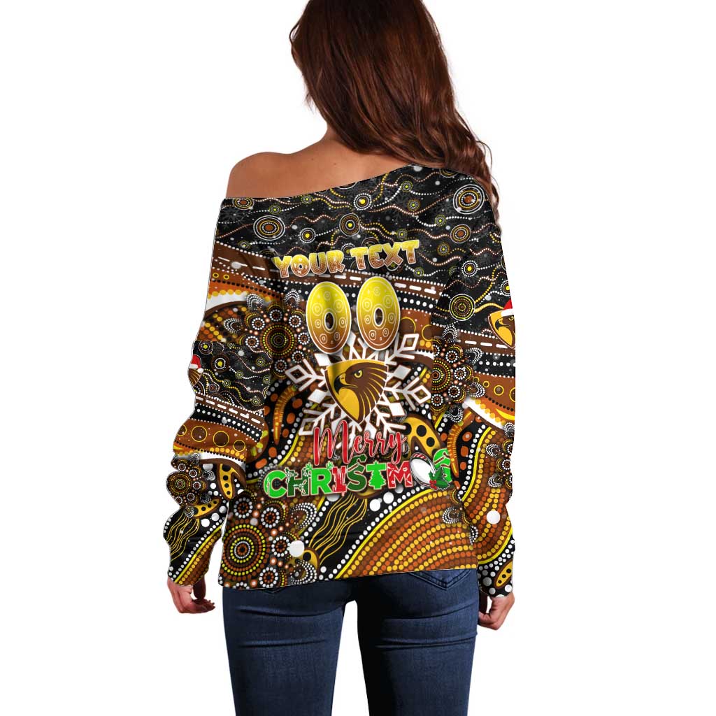 Merry Christmas AFL Hawks Off Shoulder Sweater Aboriginal Santa Football Mascot