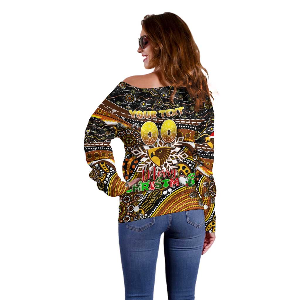 Merry Christmas AFL Hawks Off Shoulder Sweater Aboriginal Santa Football Mascot