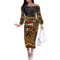 Merry Christmas AFL Hawks Off The Shoulder Long Sleeve Dress Aboriginal Santa Football Mascot