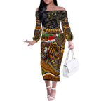 Merry Christmas AFL Hawks Off The Shoulder Long Sleeve Dress Aboriginal Santa Football Mascot
