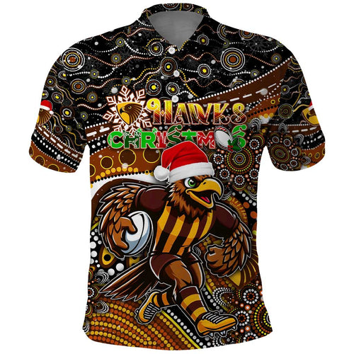 Merry Christmas AFL Hawks Polo Shirt Aboriginal Santa Football Mascot