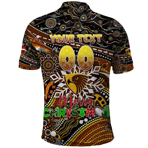Merry Christmas AFL Hawks Polo Shirt Aboriginal Santa Football Mascot