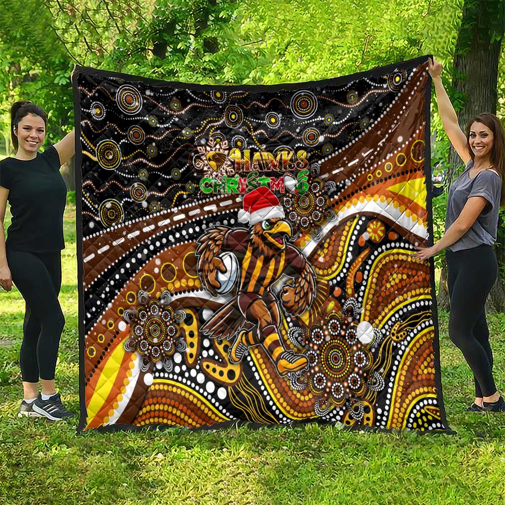 Merry Christmas AFL Hawks Quilt Aboriginal Santa Football Mascot