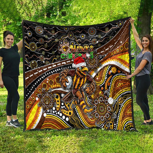 Merry Christmas AFL Hawks Quilt Aboriginal Santa Football Mascot