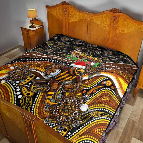 Merry Christmas AFL Hawks Quilt Aboriginal Santa Football Mascot