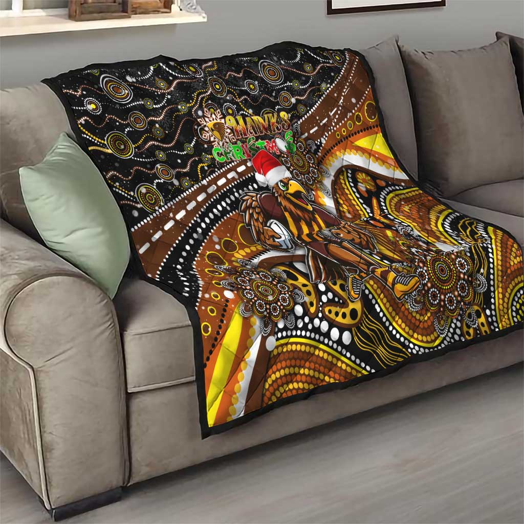 Merry Christmas AFL Hawks Quilt Aboriginal Santa Football Mascot