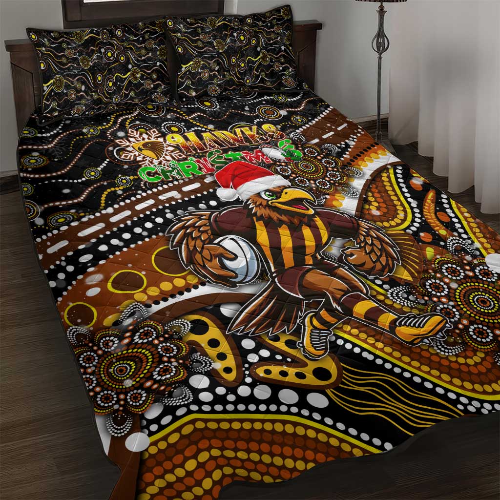 Merry Christmas AFL Hawks Quilt Bed Set Aboriginal Santa Football Mascot