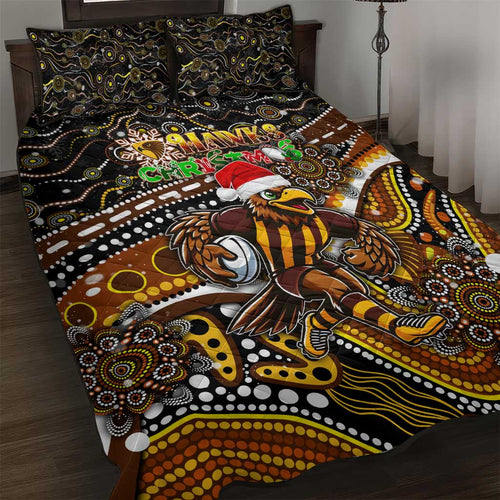 Merry Christmas AFL Hawks Quilt Bed Set Aboriginal Santa Football Mascot