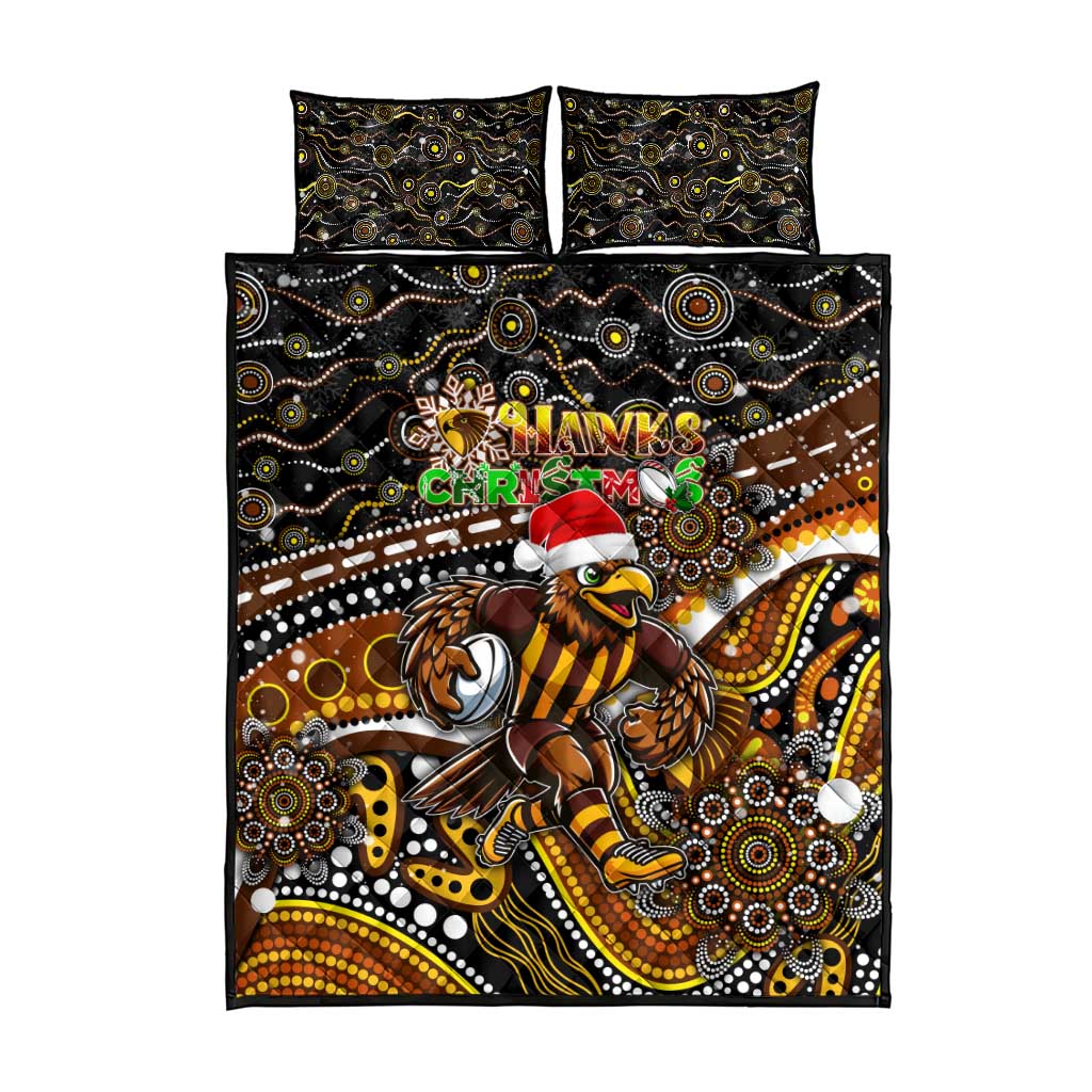Merry Christmas AFL Hawks Quilt Bed Set Aboriginal Santa Football Mascot