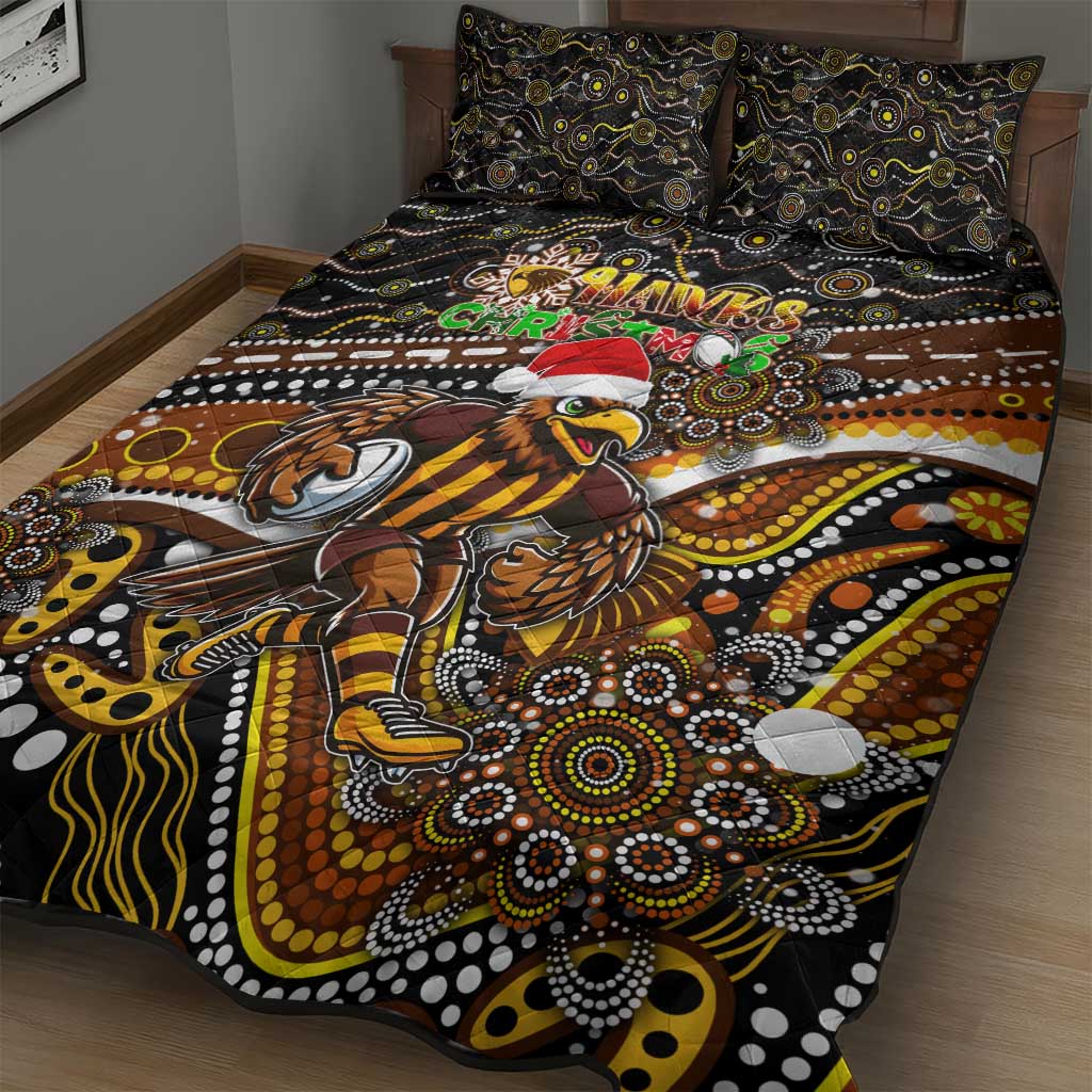 Merry Christmas AFL Hawks Quilt Bed Set Aboriginal Santa Football Mascot