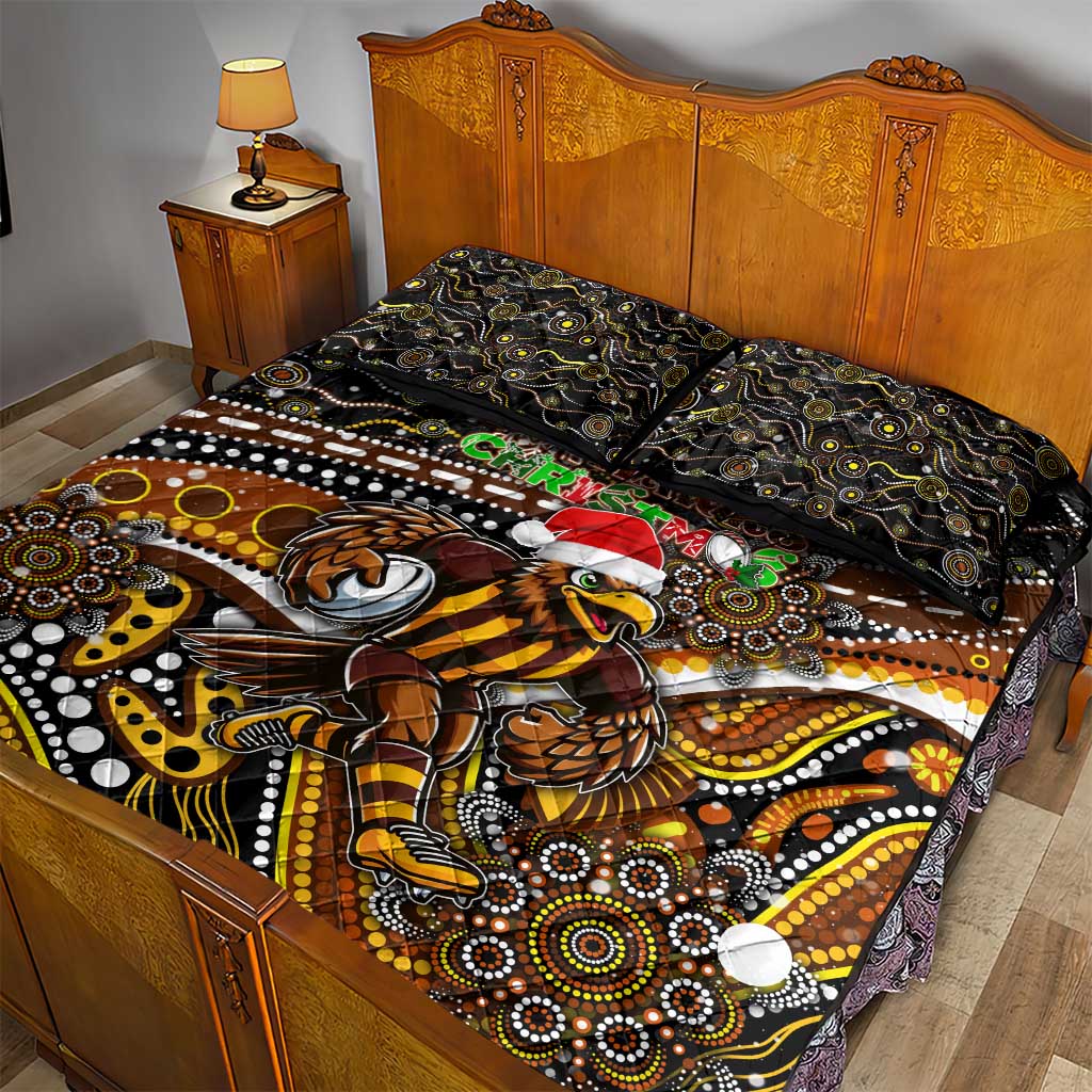 Merry Christmas AFL Hawks Quilt Bed Set Aboriginal Santa Football Mascot
