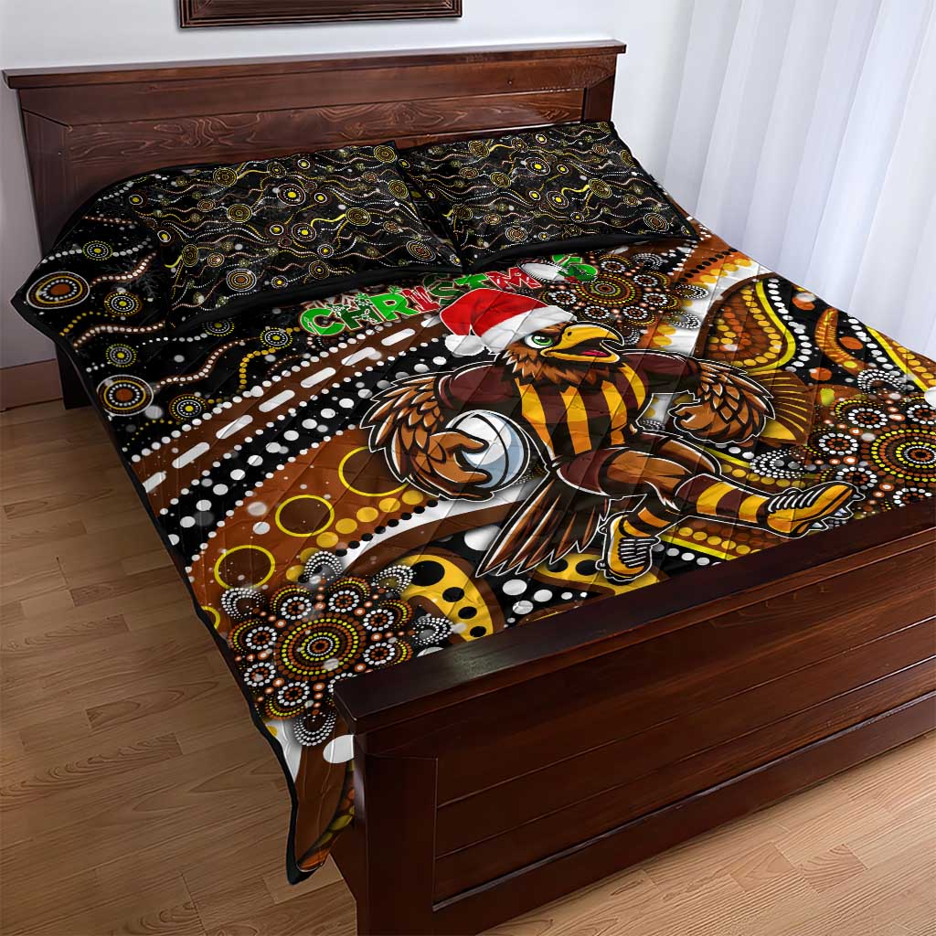 Merry Christmas AFL Hawks Quilt Bed Set Aboriginal Santa Football Mascot