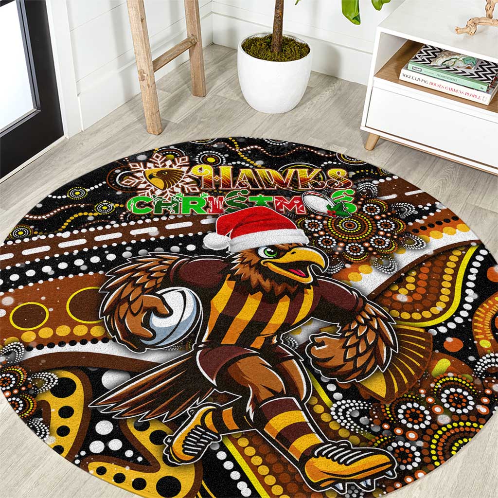 Merry Christmas AFL Hawks Round Carpet Aboriginal Santa Football Mascot