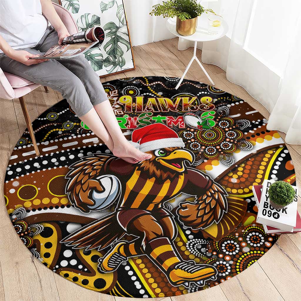 Merry Christmas AFL Hawks Round Carpet Aboriginal Santa Football Mascot
