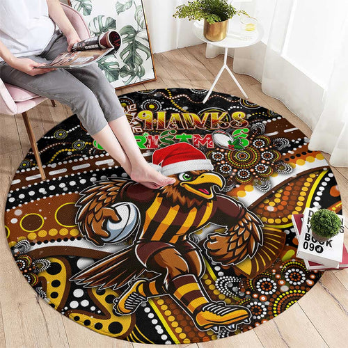 Merry Christmas AFL Hawks Round Carpet Aboriginal Santa Football Mascot