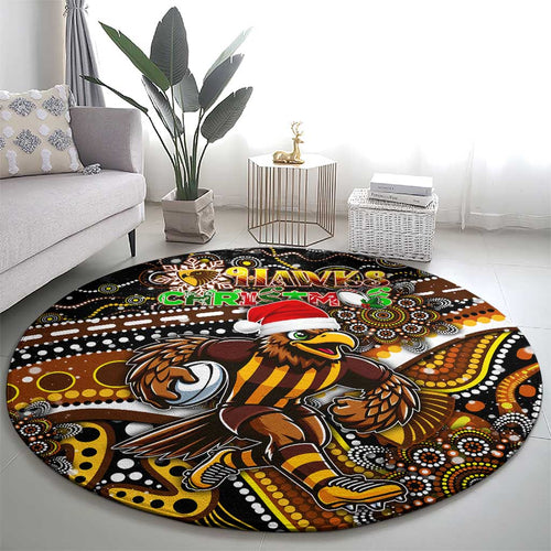 Merry Christmas AFL Hawks Round Carpet Aboriginal Santa Football Mascot