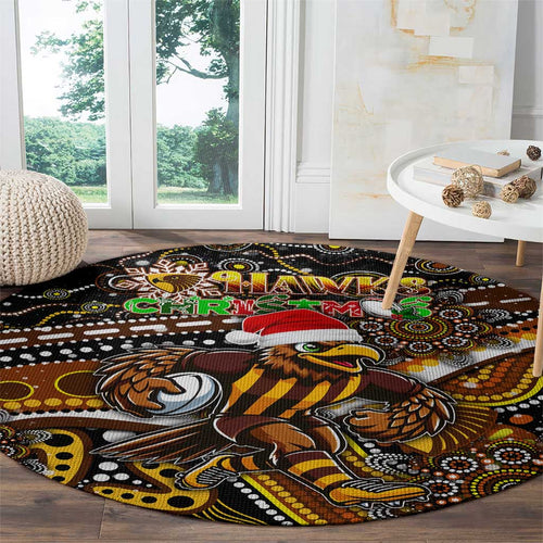 Merry Christmas AFL Hawks Round Carpet Aboriginal Santa Football Mascot