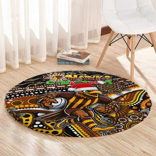 Merry Christmas AFL Hawks Round Carpet Aboriginal Santa Football Mascot