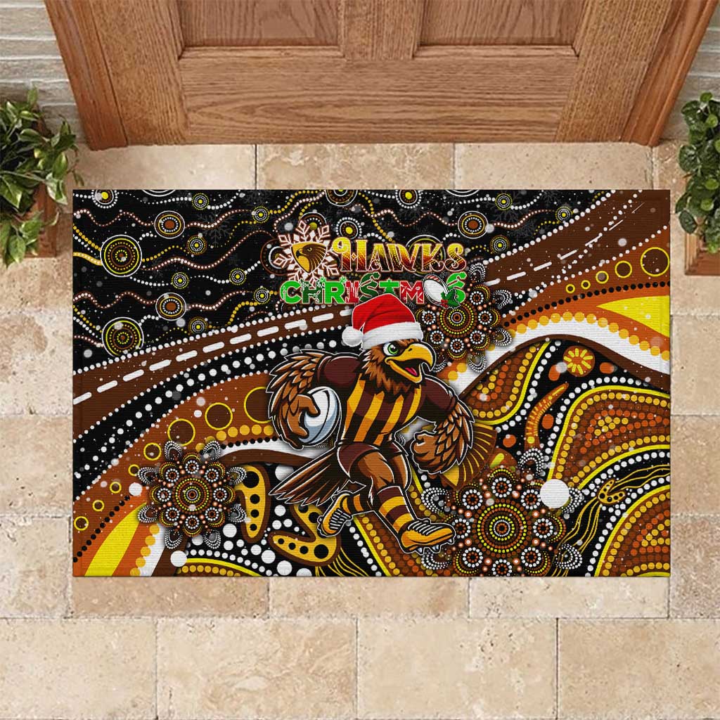 Merry Christmas AFL Hawks Rubber Doormat Aboriginal Santa Football Mascot