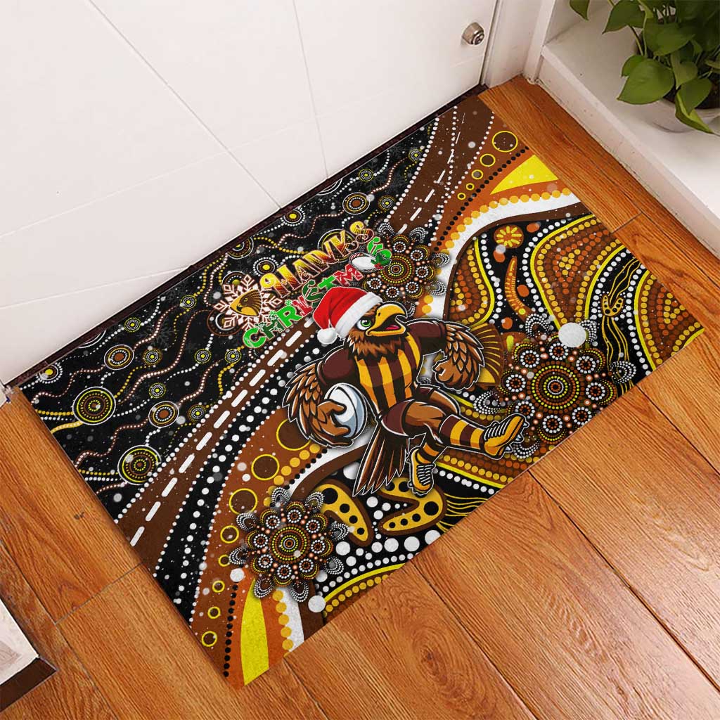 Merry Christmas AFL Hawks Rubber Doormat Aboriginal Santa Football Mascot
