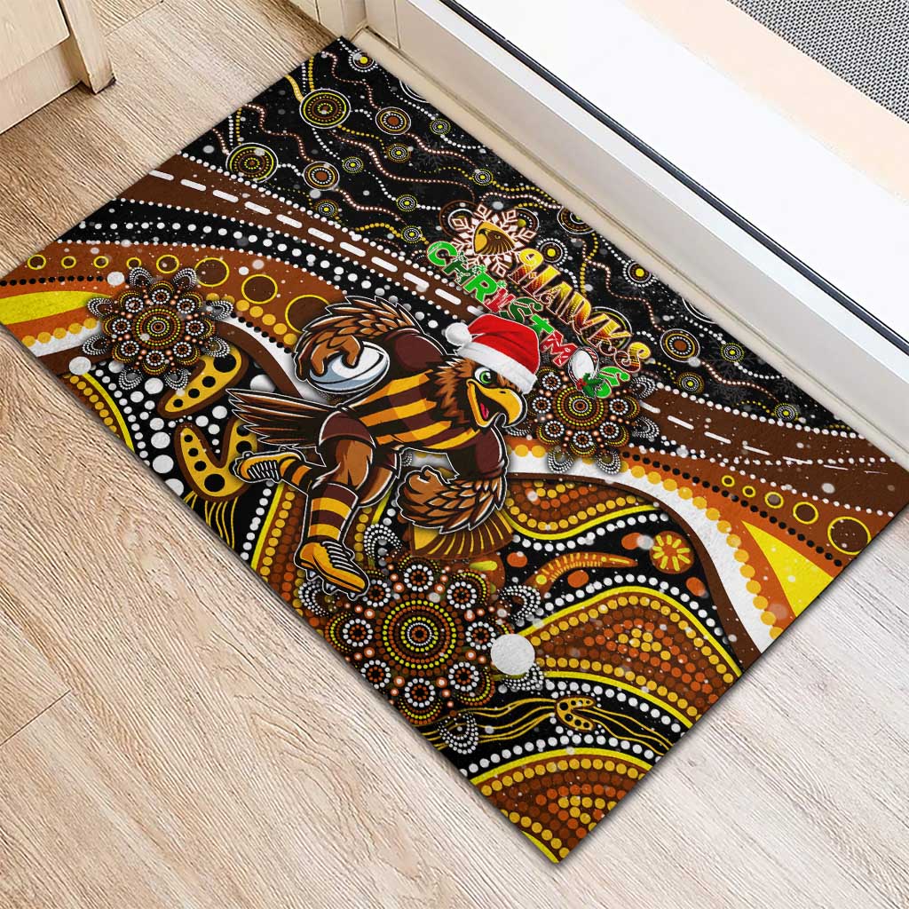 Merry Christmas AFL Hawks Rubber Doormat Aboriginal Santa Football Mascot