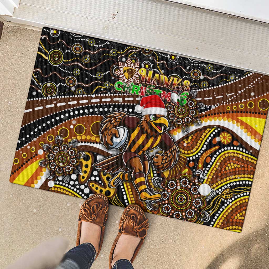 Merry Christmas AFL Hawks Rubber Doormat Aboriginal Santa Football Mascot
