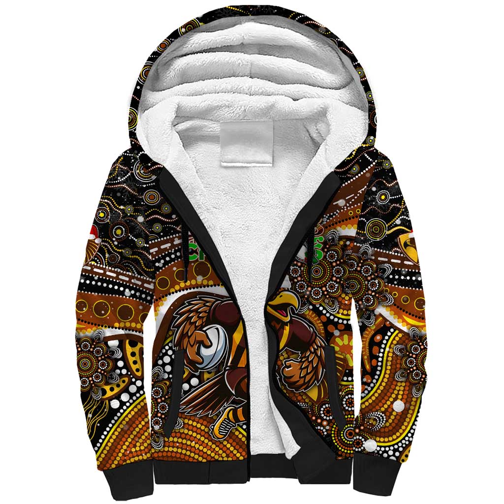 Merry Christmas AFL Hawks Sherpa Hoodie Aboriginal Santa Football Mascot
