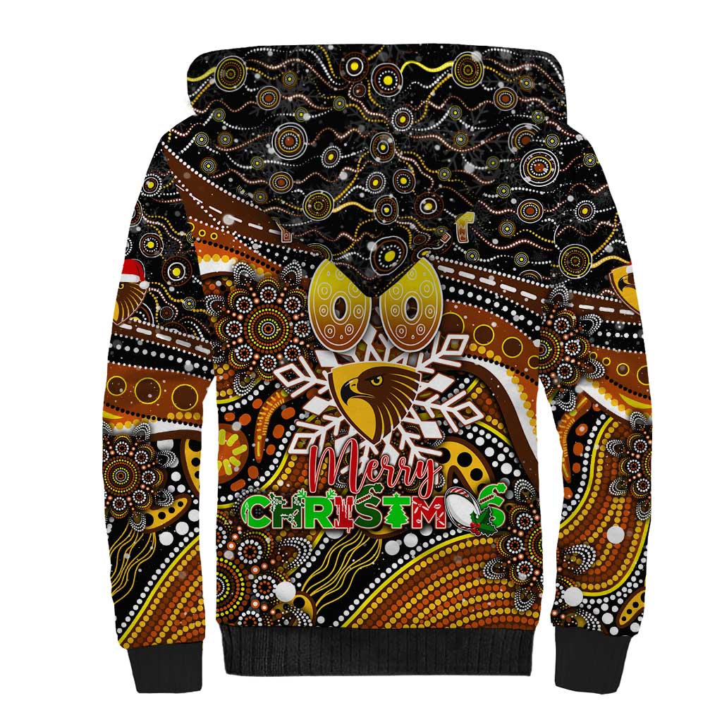 Merry Christmas AFL Hawks Sherpa Hoodie Aboriginal Santa Football Mascot