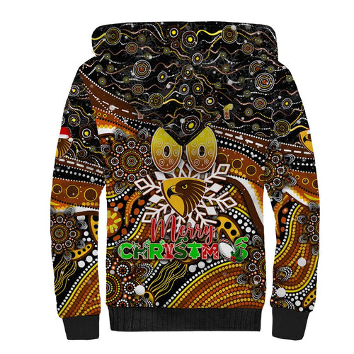 Merry Christmas AFL Hawks Sherpa Hoodie Aboriginal Santa Football Mascot