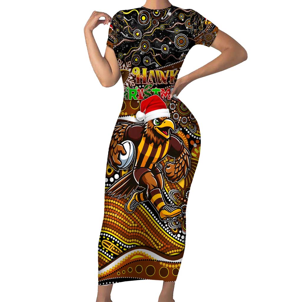 Merry Christmas AFL Hawks Short Sleeve Bodycon Dress Aboriginal Santa Football Mascot