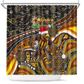 Merry Christmas AFL Hawks Shower Curtain Aboriginal Santa Football Mascot