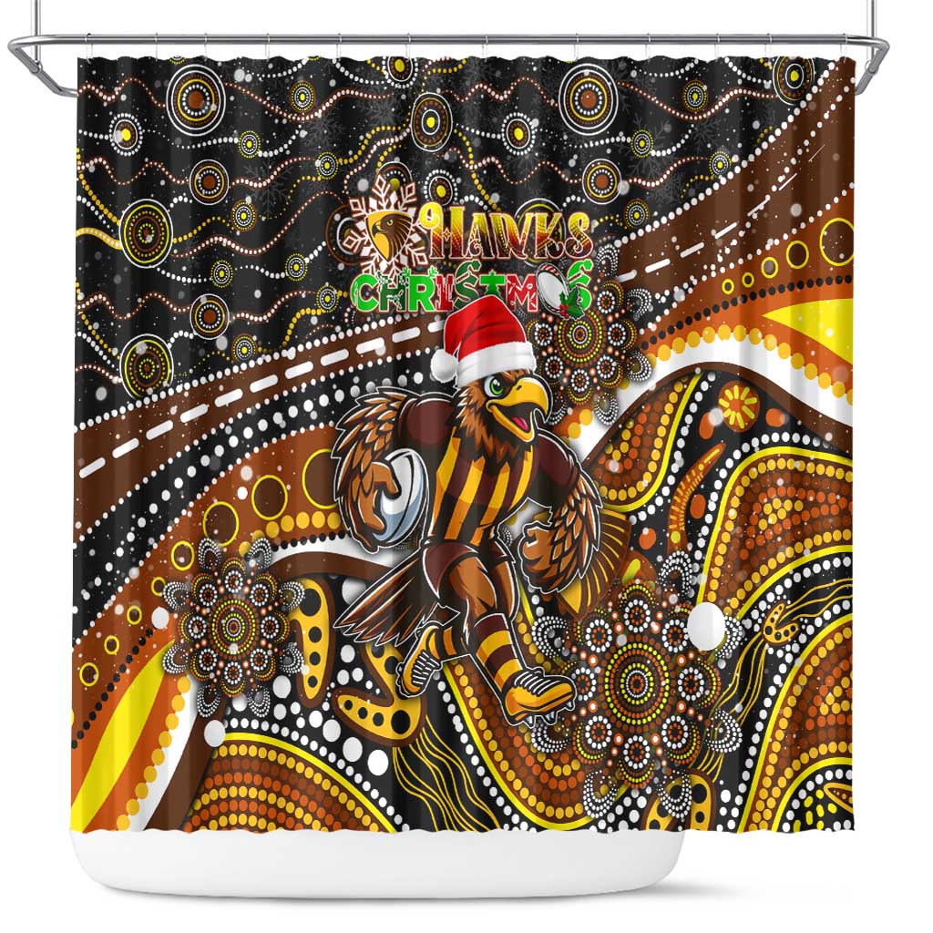 Merry Christmas AFL Hawks Shower Curtain Aboriginal Santa Football Mascot