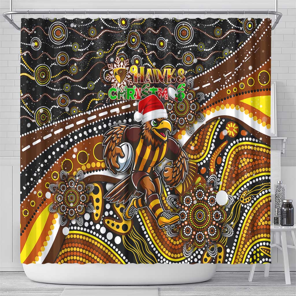Merry Christmas AFL Hawks Shower Curtain Aboriginal Santa Football Mascot