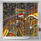 Merry Christmas AFL Hawks Shower Curtain Aboriginal Santa Football Mascot