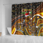 Merry Christmas AFL Hawks Shower Curtain Aboriginal Santa Football Mascot