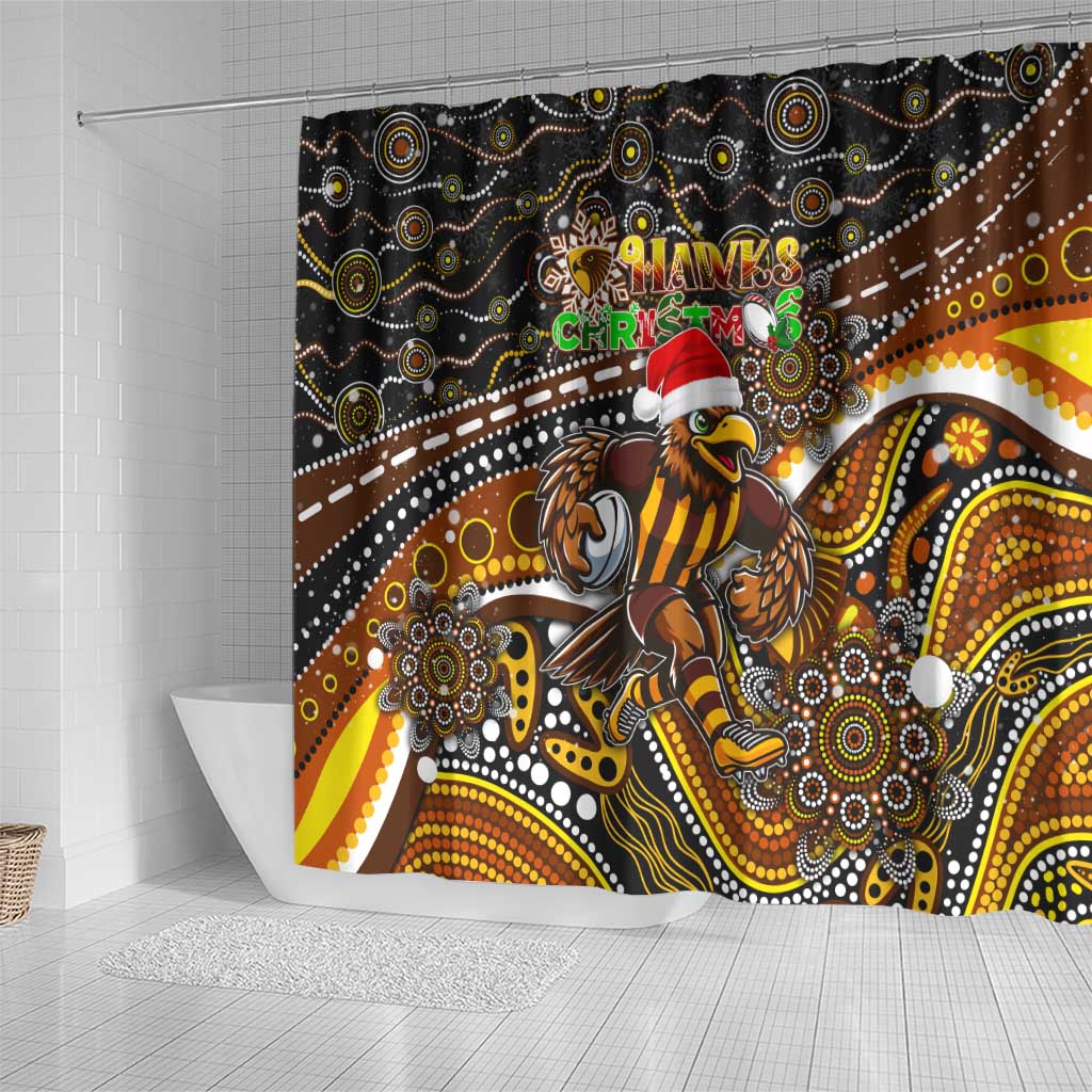 Merry Christmas AFL Hawks Shower Curtain Aboriginal Santa Football Mascot