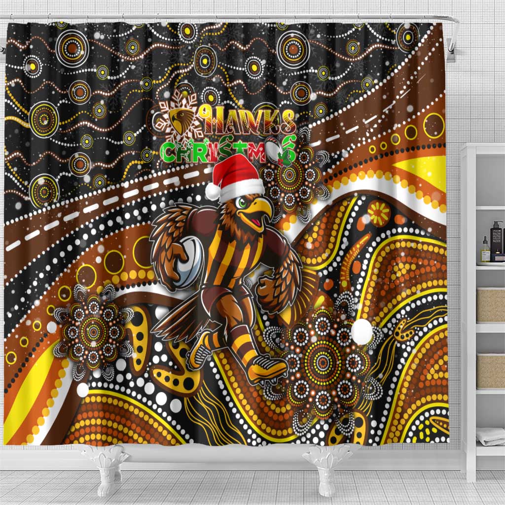 Merry Christmas AFL Hawks Shower Curtain Aboriginal Santa Football Mascot