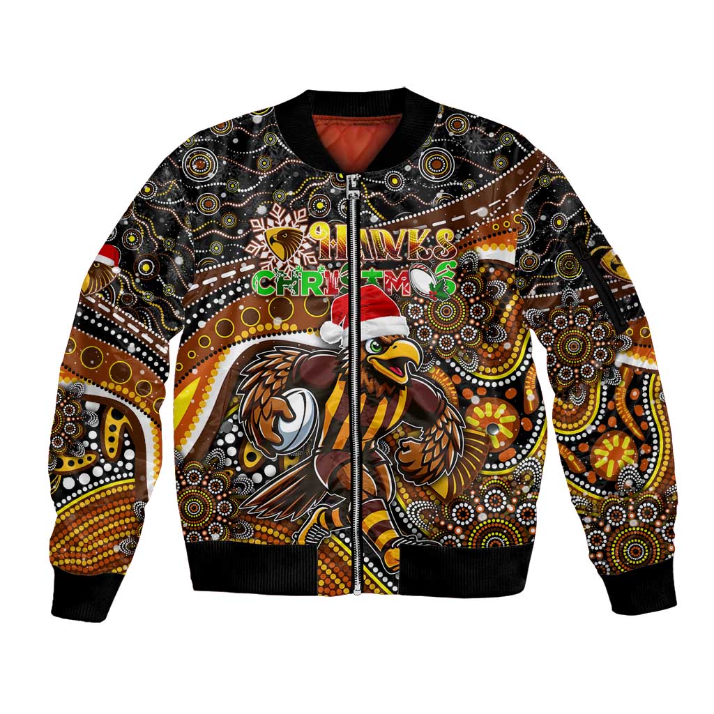 Merry Christmas AFL Hawks Sleeve Zip Bomber Jacket Aboriginal Santa Football Mascot