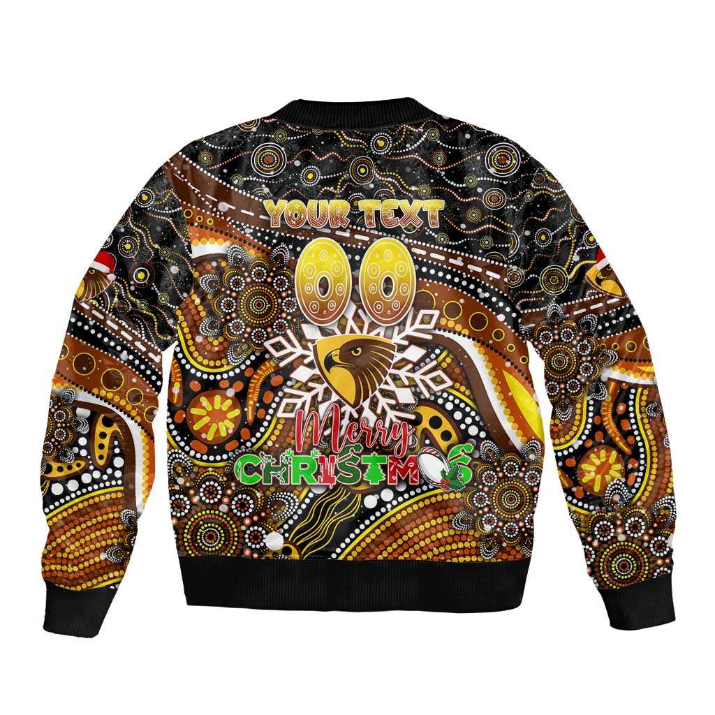 Merry Christmas AFL Hawks Sleeve Zip Bomber Jacket Aboriginal Santa Football Mascot